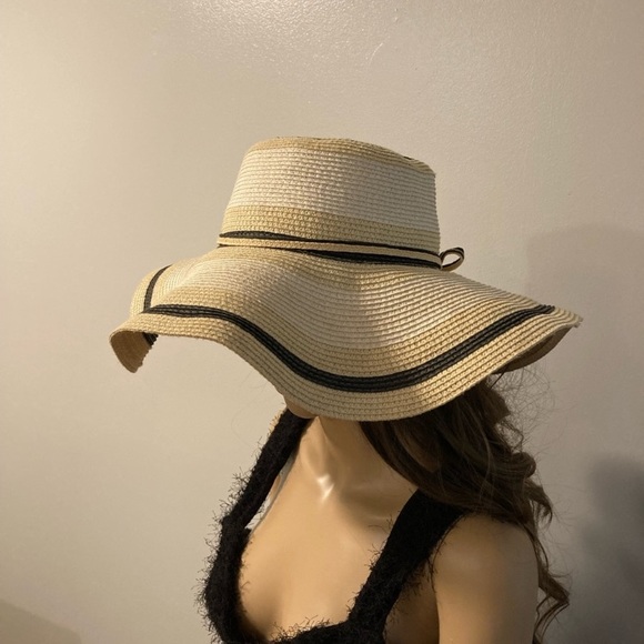 Straw Sun Hat with Black Trim - Women Accessories - Picture 3 of 4